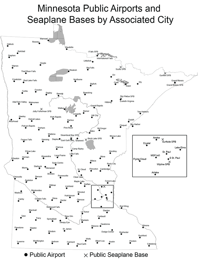 Map of Minnesota Public Use Airports and Seaplane Bases