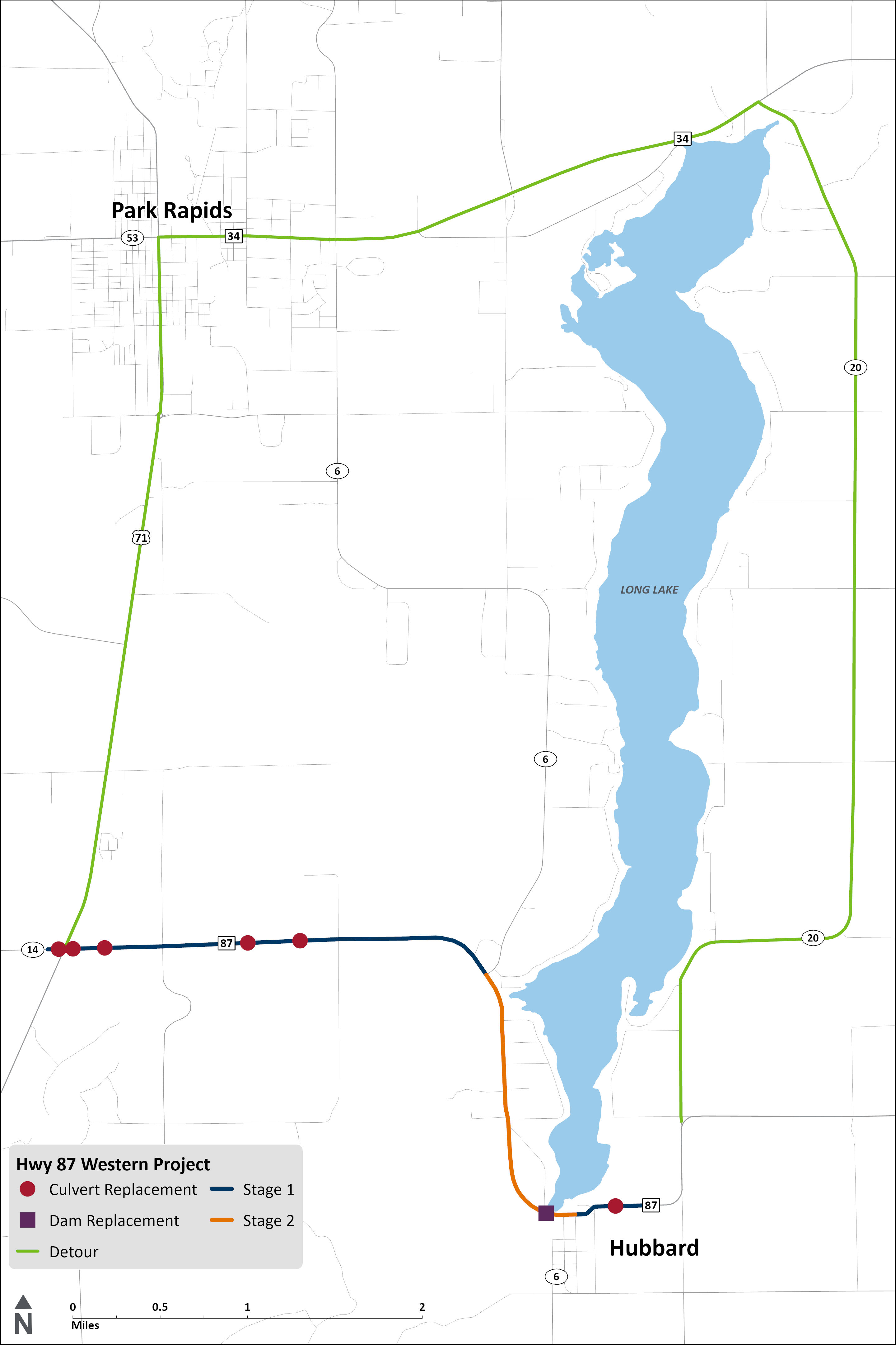Map showing the western project on Highway 87 between Highway 71 and  Hubbard